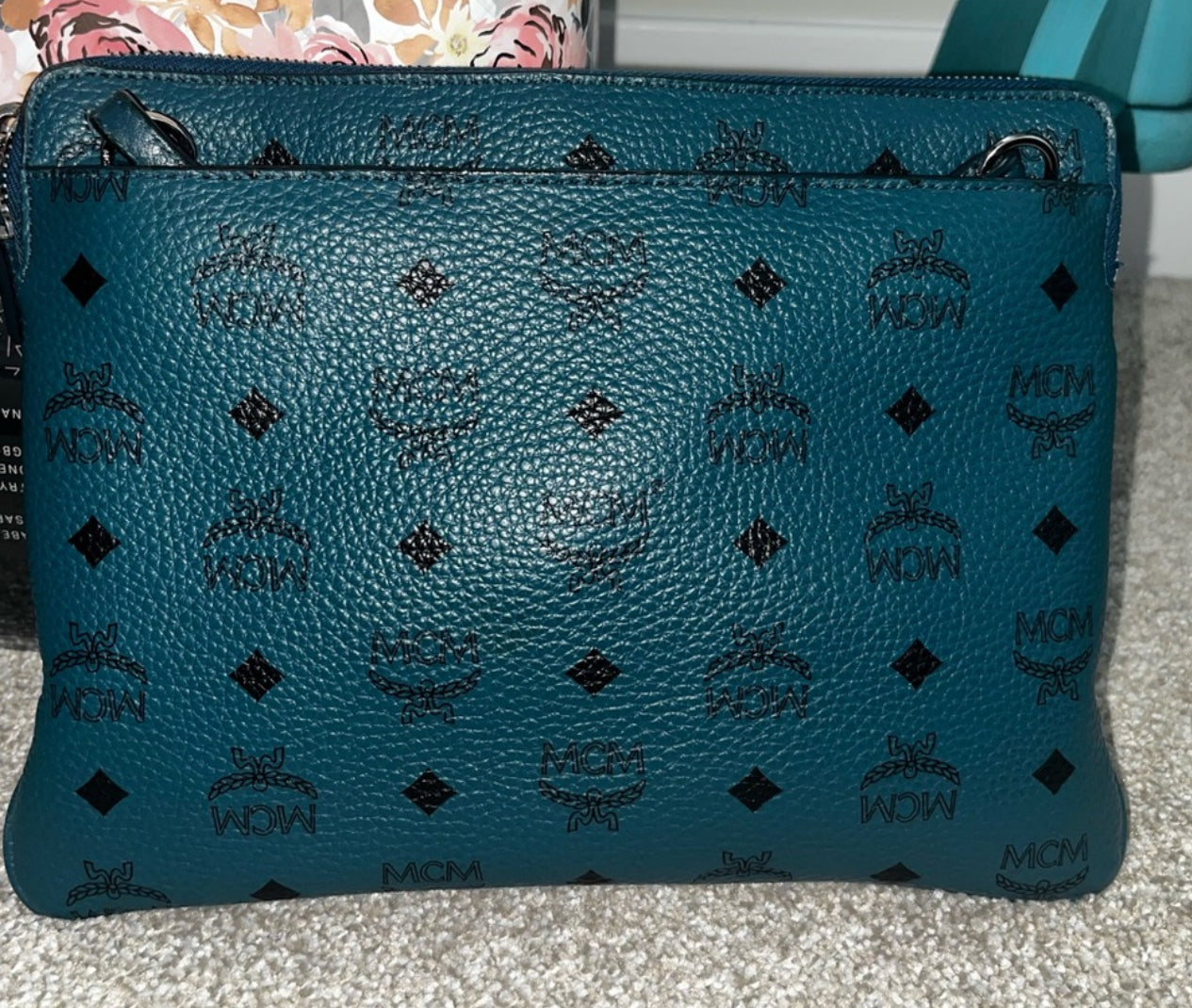 MCM Visetos Crossbody Pouch – Teal Pebbled Leather